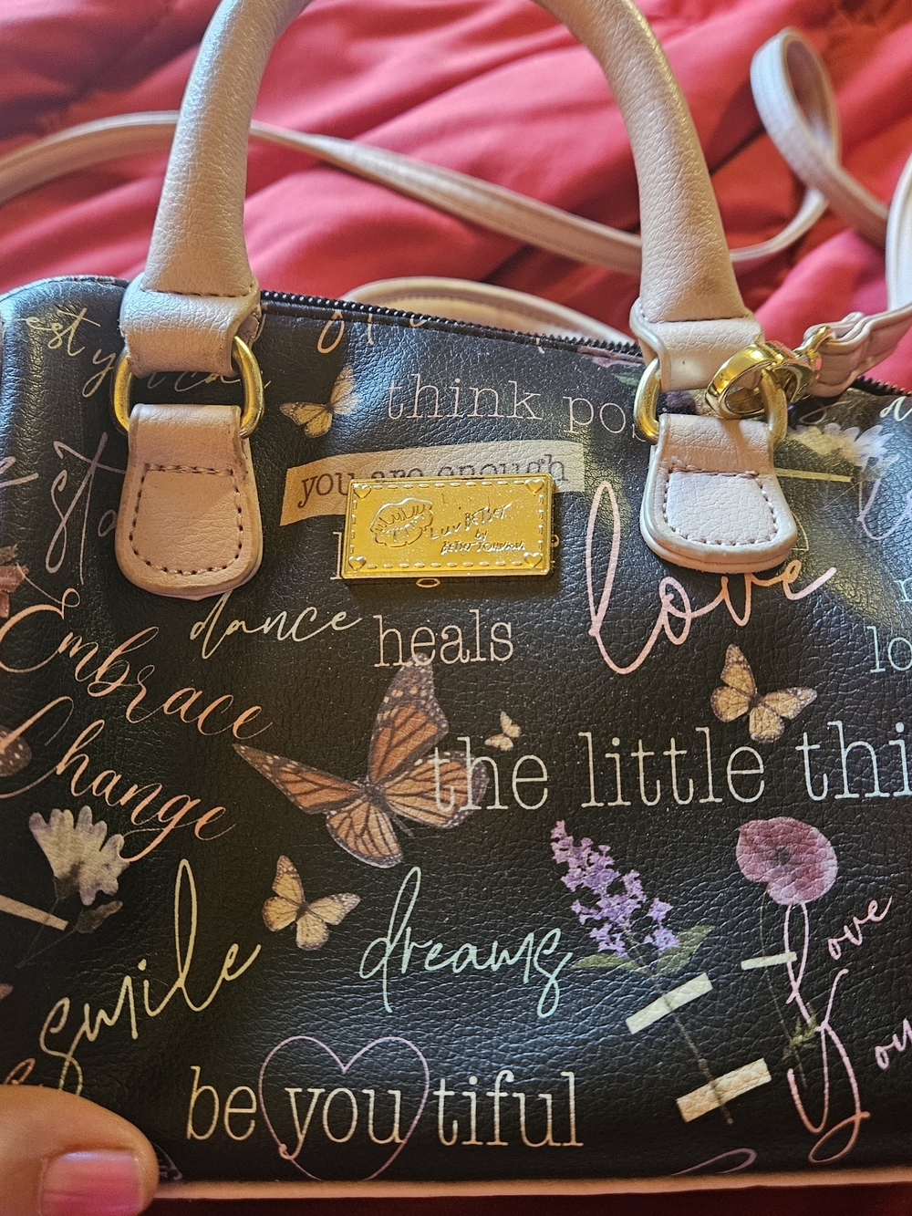 Betsey Johnson Inspirational Script & Butterfly Satchel